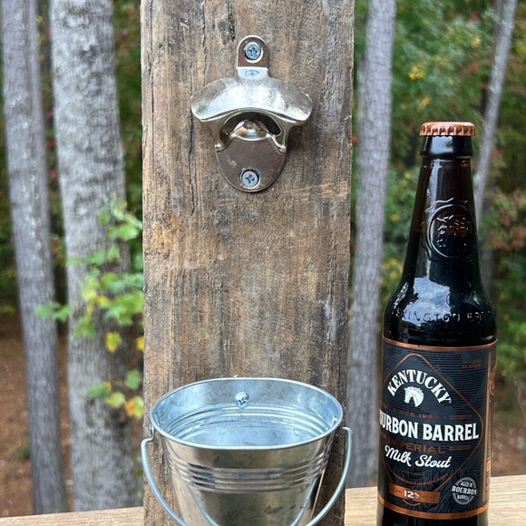 Rustic Wall-Mounted Bottle Opener with Metal Catcher - Picture 2 of 2